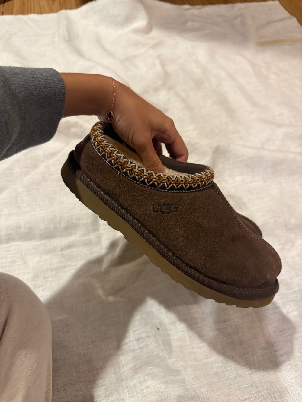 UGG Brown Suede Slip-On Clog with Braided Trim